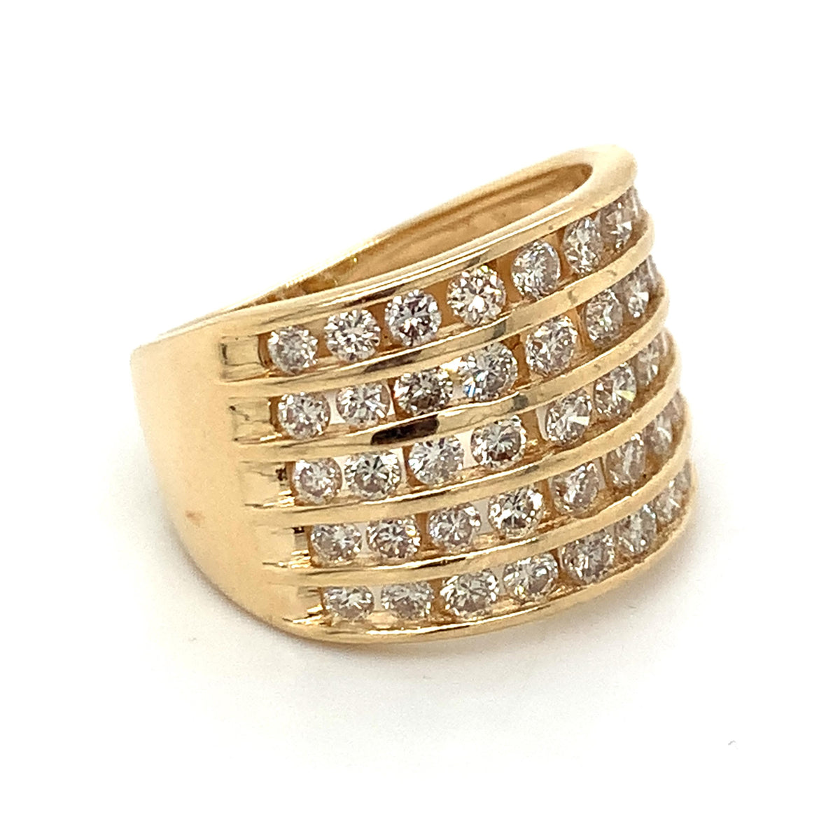 14k Gold Round Brilliant Cut Multi Row Diamond Wide Channel Band Ring Size 7.5