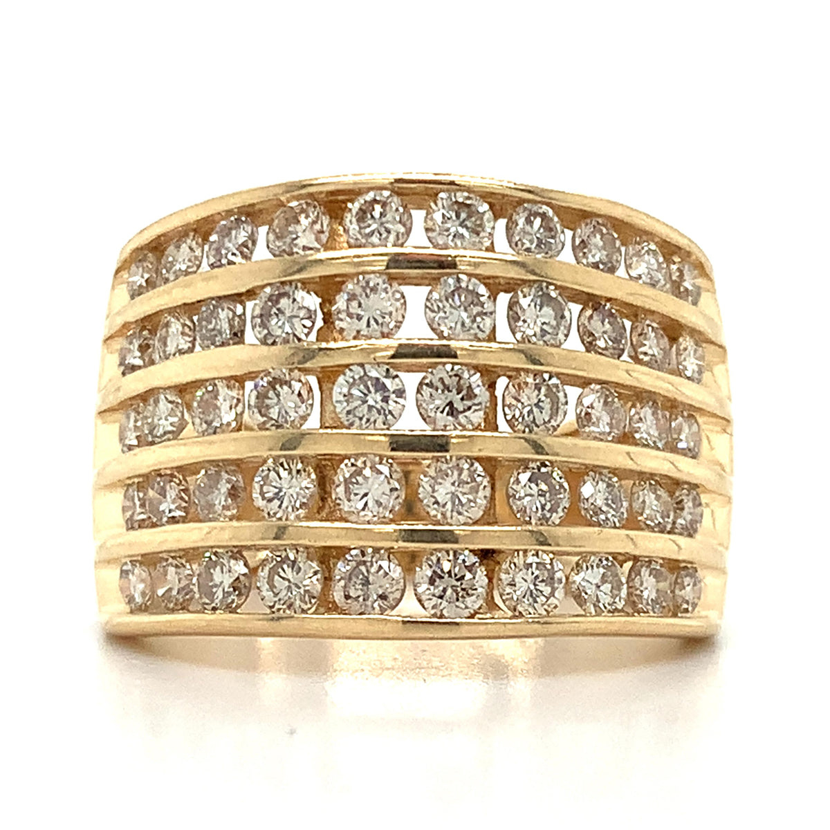 14k Gold Round Brilliant Cut Multi Row Diamond Wide Channel Band Ring Size 7.5