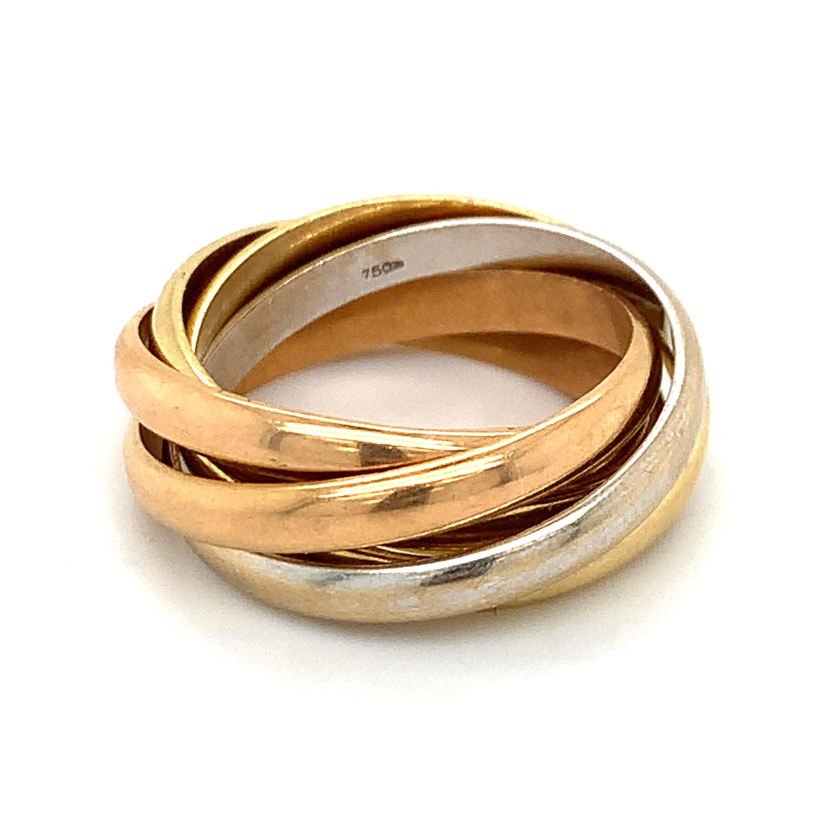 Le Must De Cartier 18K Tri Color Gold 5 Band Interlocking Rolling Ring Size 6