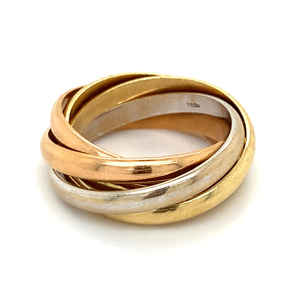Le Must De Cartier 18K Tri Color Gold 5 Band Interlocking Rolling Ring Size 6