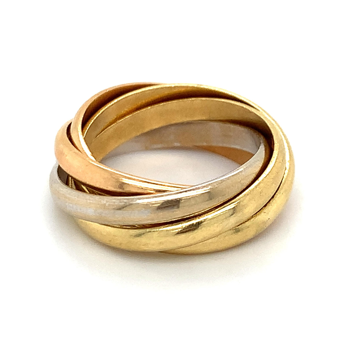 Le Must De Cartier 18K Tri Color Gold 5 Band Interlocking Rolling Ring Size 6