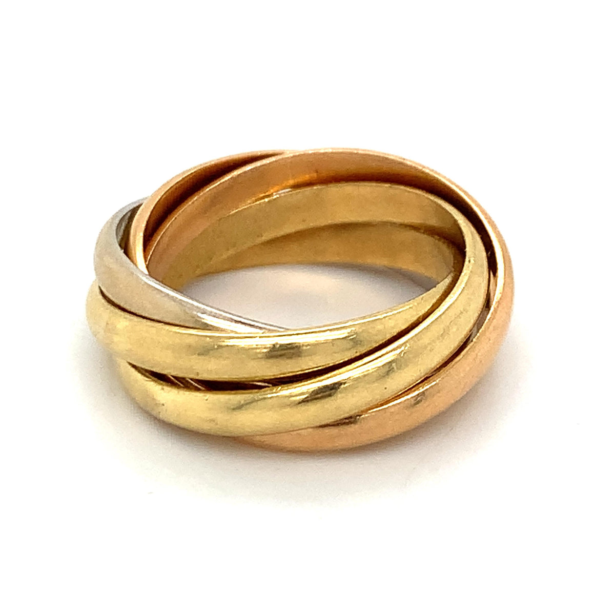 Le Must De Cartier 18K Tri Color Gold 5 Band Interlocking Rolling Ring Size 6