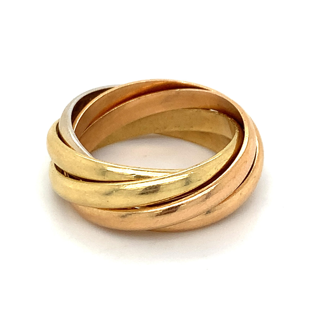 Le Must De Cartier 18K Tri Color Gold 5 Band Interlocking Rolling Ring Size 6