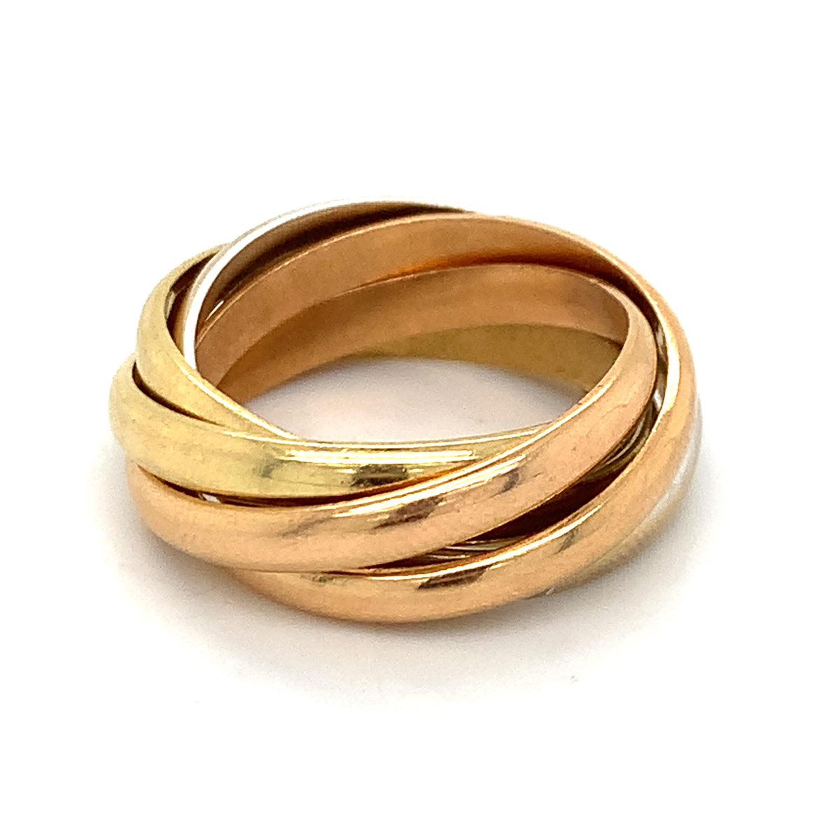 Le Must De Cartier 18K Tri Color Gold 5 Band Interlocking Rolling Ring Size 6