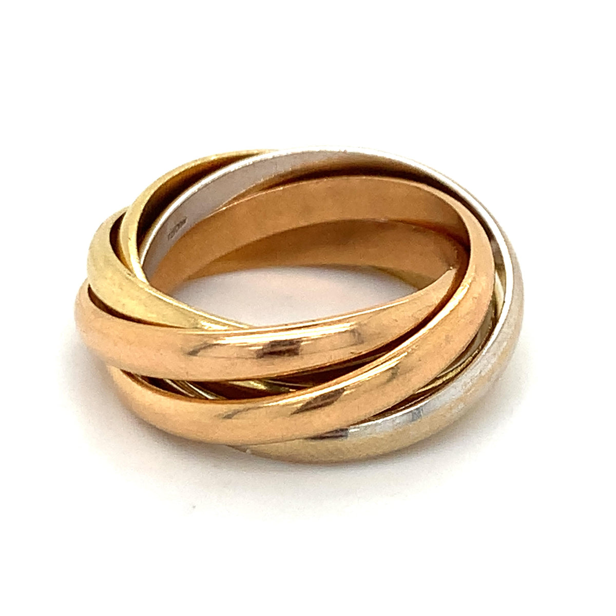 Le Must De Cartier 18K Tri Color Gold 5 Band Interlocking Rolling Ring Size 6