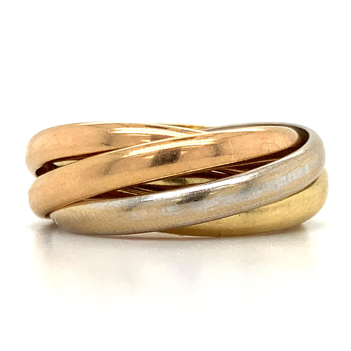 Le Must De Cartier 18K Tri Color Gold 5 Band Interlocking Rolling Ring Size 6