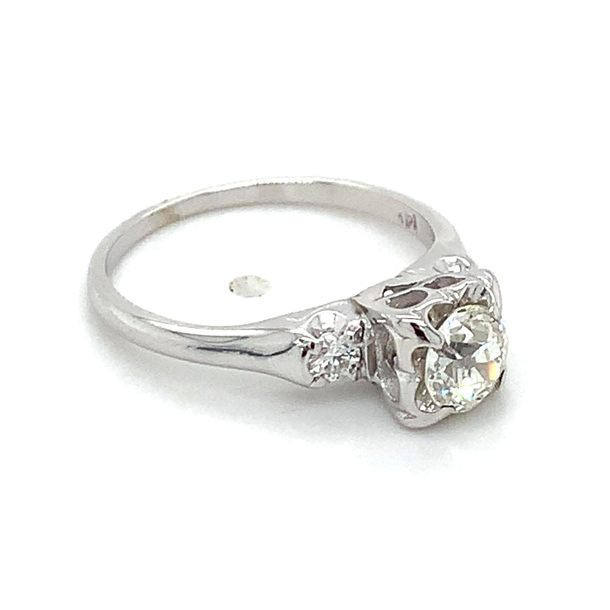 Vintage 14k Gold Old European Diamond & Round 3 Stone Diamond Buttercup Ring