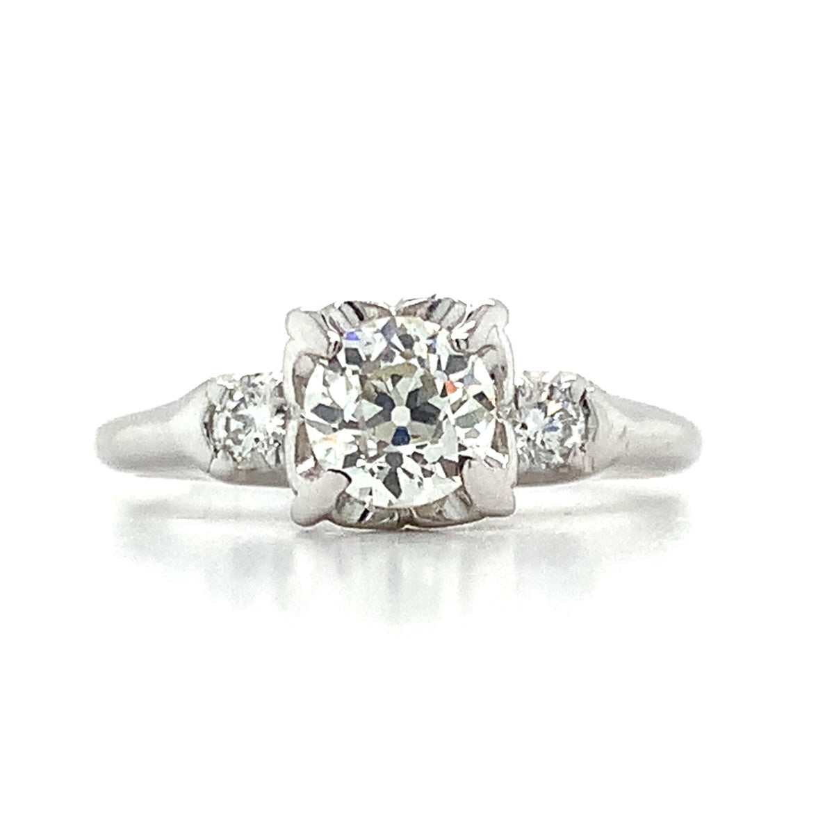 Vintage 14k Gold Old European Diamond & Round 3 Stone Diamond Buttercup Ring