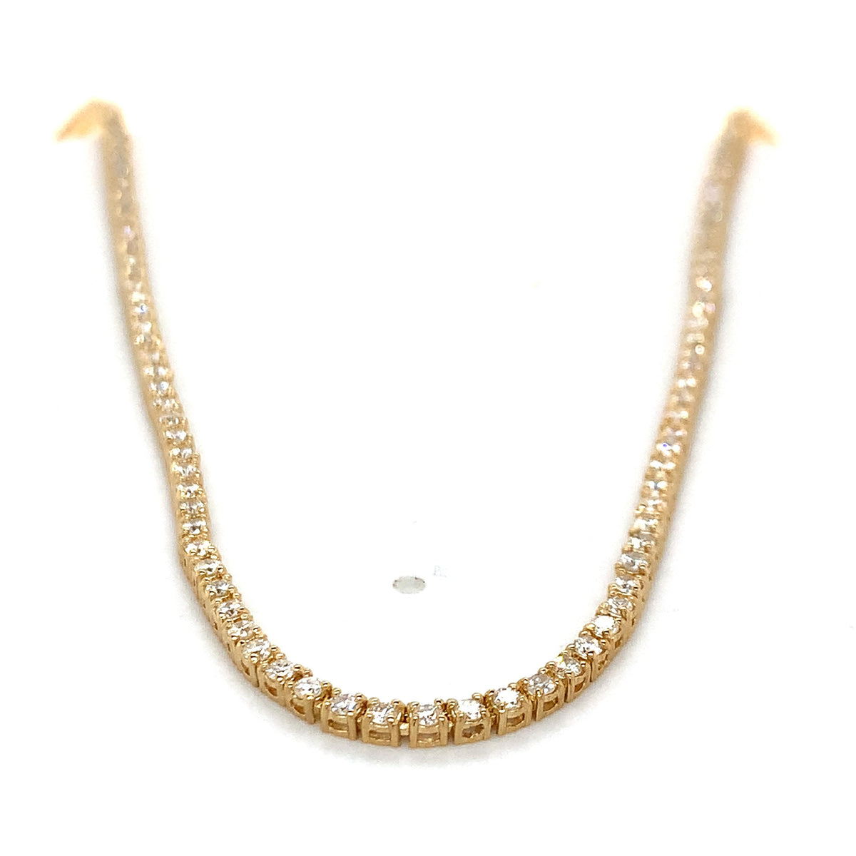 14k Yellow Gold Four Prongs 4CTW Round White Diamond Tennis Necklace 16"