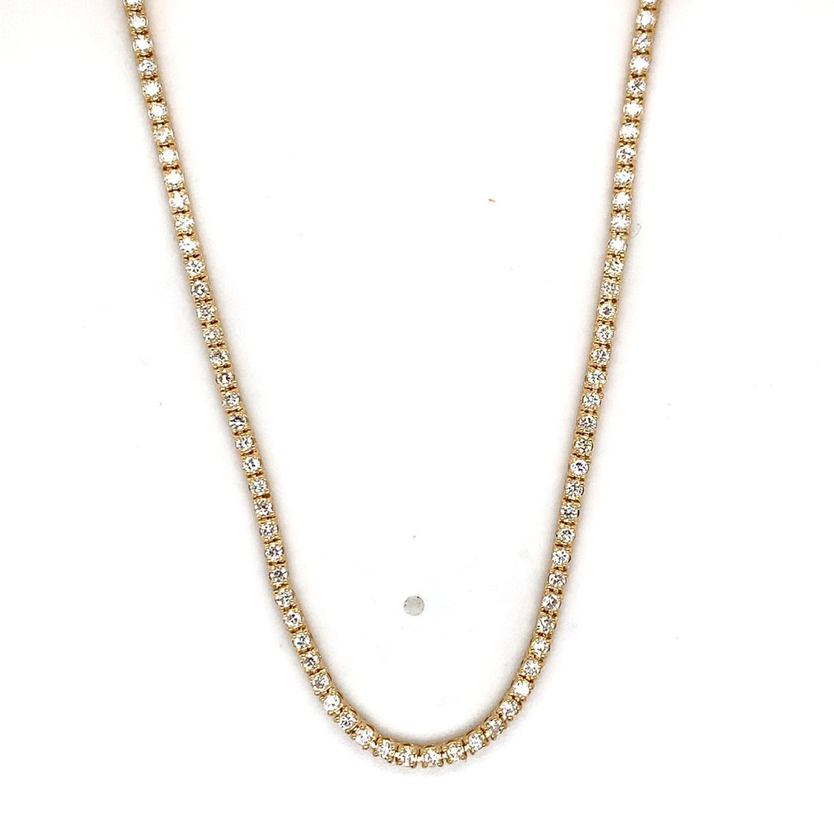 14k Yellow Gold Four Prongs 4CTW Round White Diamond Tennis Necklace 16"