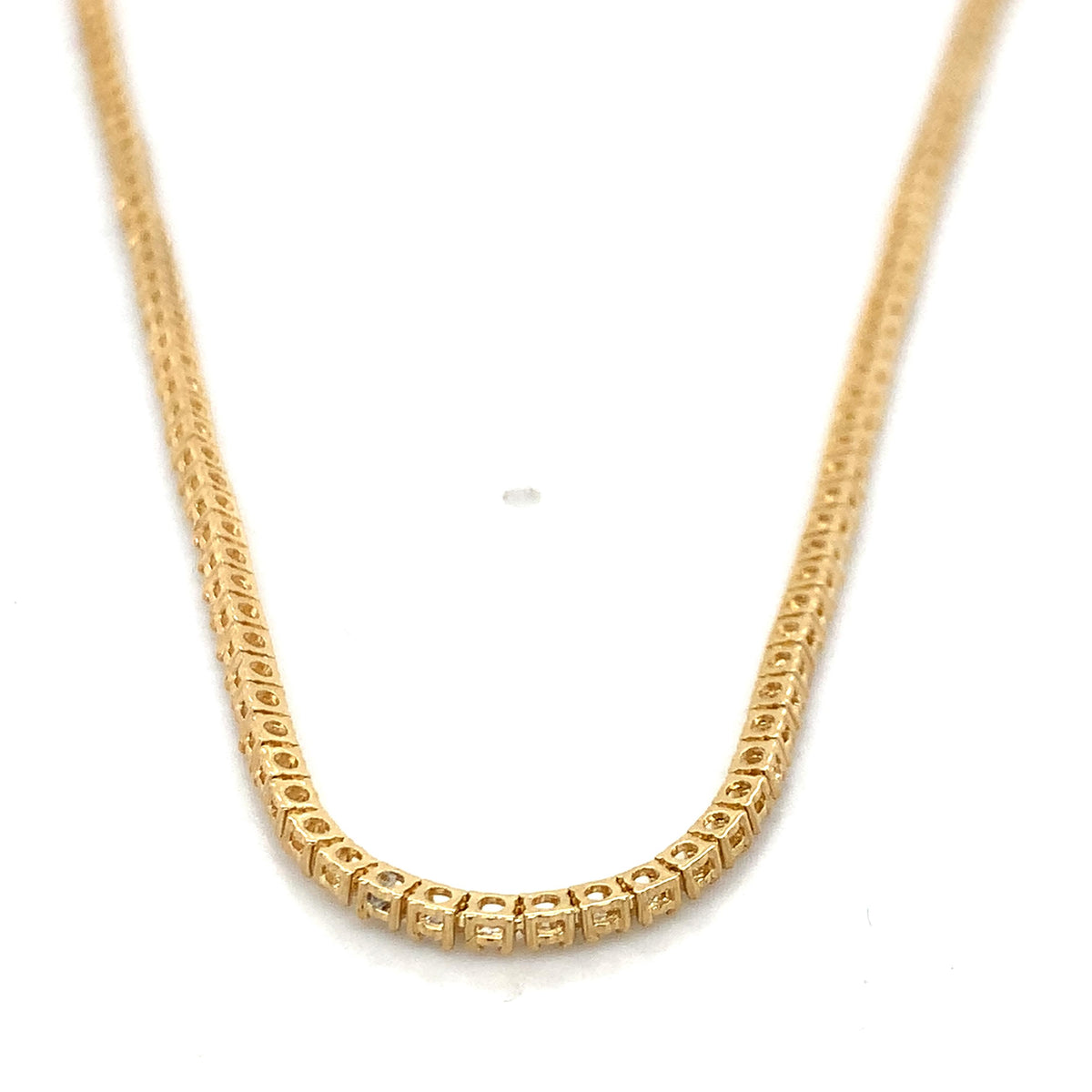 14k Yellow Gold Four Prongs 4CTW Round White Diamond Tennis Necklace 16"