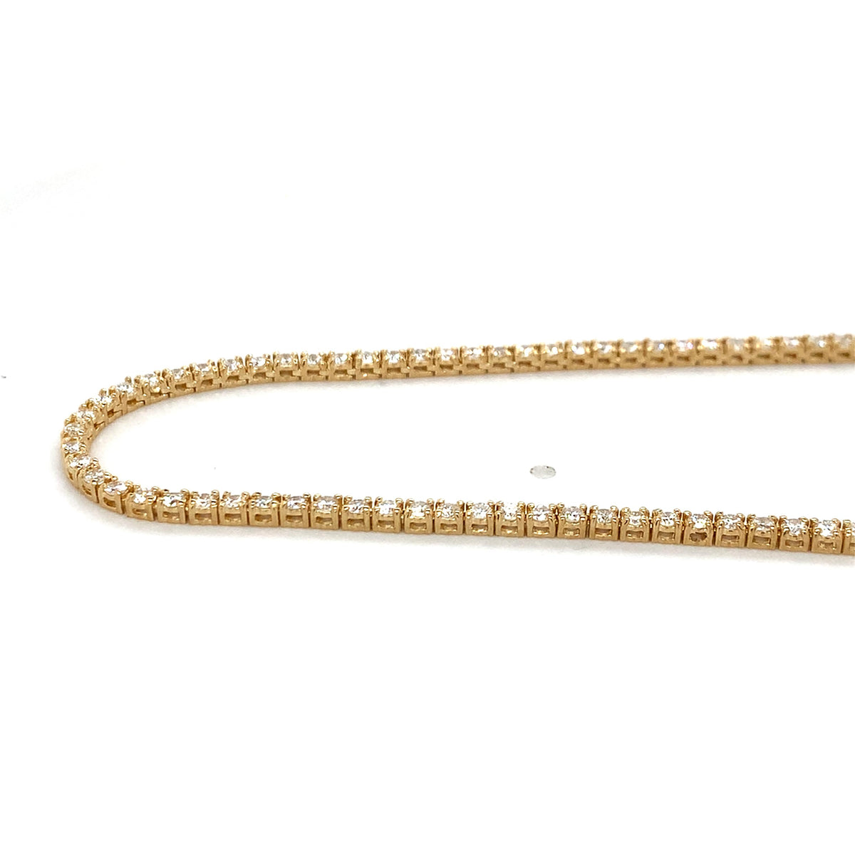 14k Yellow Gold Four Prongs 4CTW Round White Diamond Tennis Necklace 16"