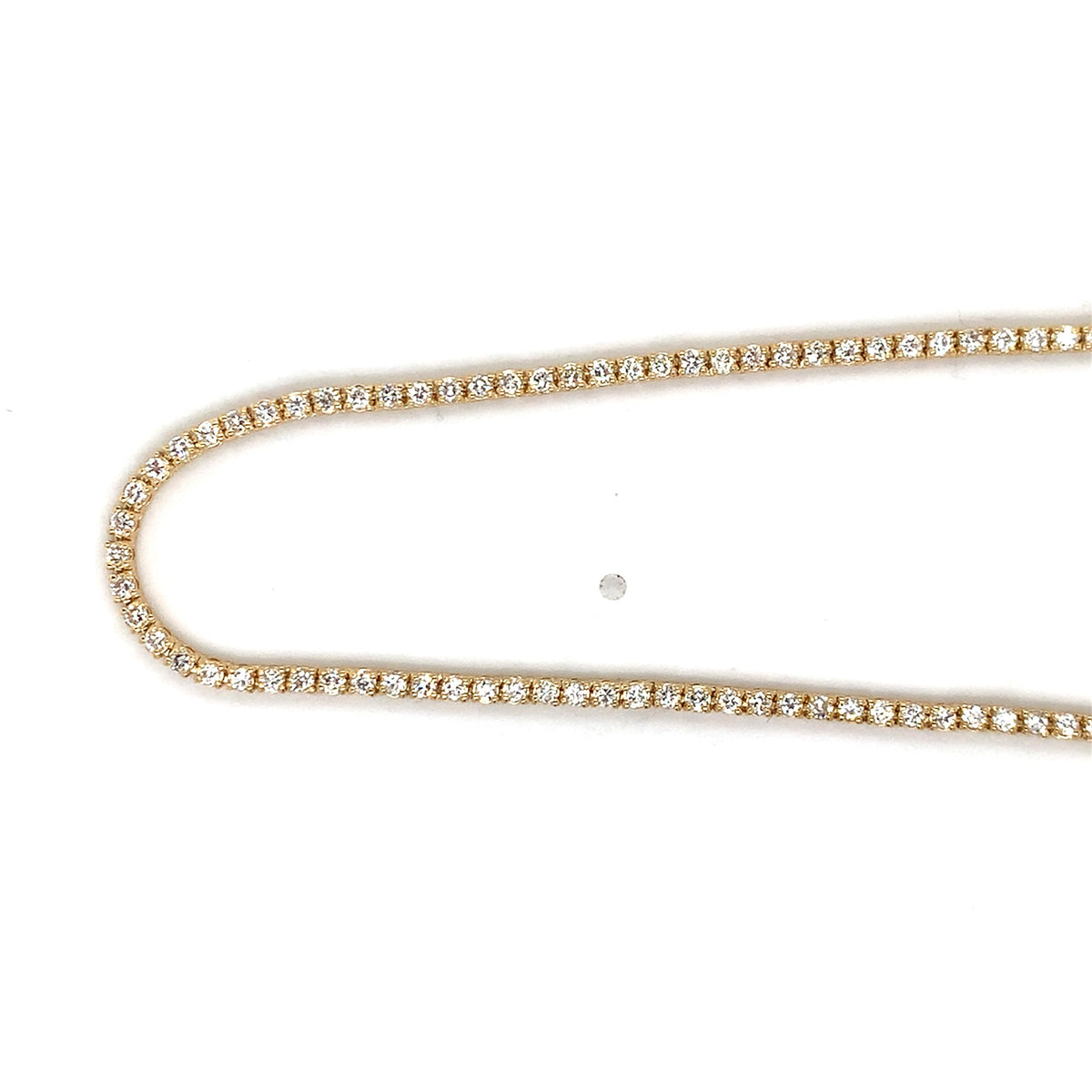 14k Yellow Gold Four Prongs 4CTW Round White Diamond Tennis Necklace 16"