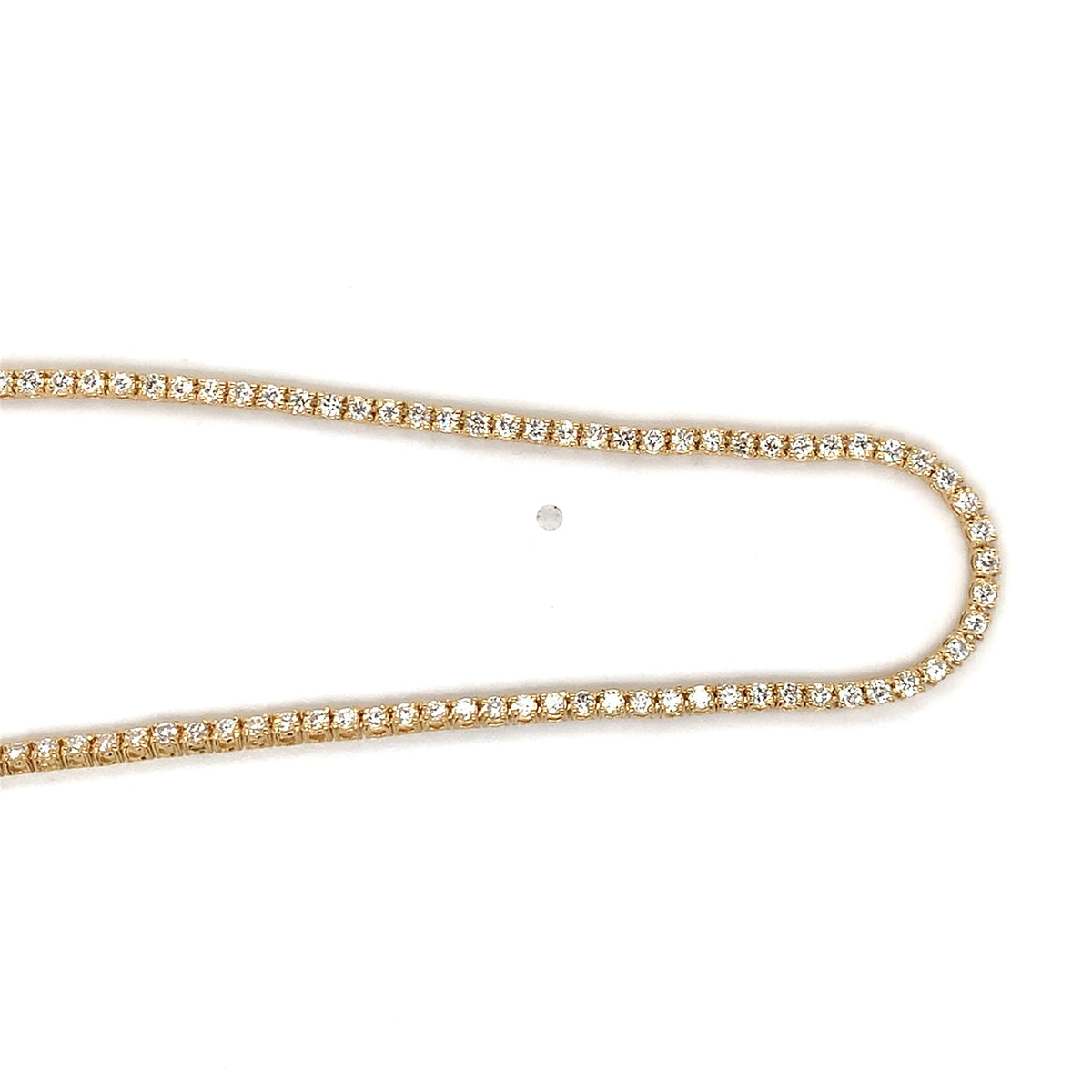 14k Yellow Gold Four Prongs 4CTW Round White Diamond Tennis Necklace 16"