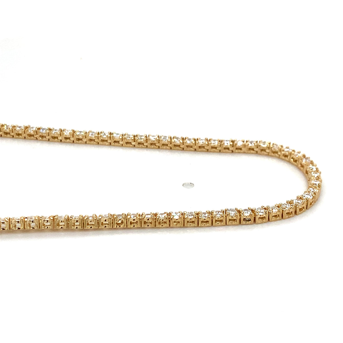 14k Yellow Gold Four Prongs 4CTW Round White Diamond Tennis Necklace 16"