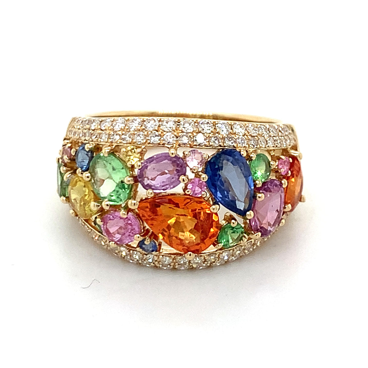 EFFY 14K Gold Multi Cut Sapphire & Diamond Watercolors Statement Dome Band Ring