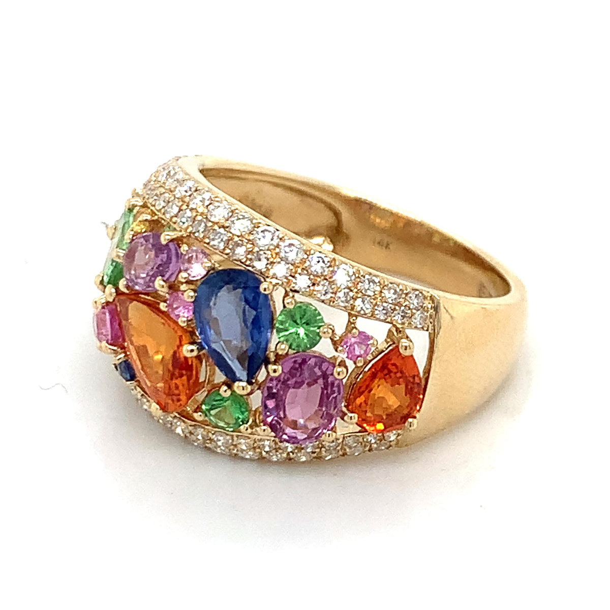 EFFY 14K Gold Multi Cut Sapphire & Diamond Watercolors Statement Dome Band Ring
