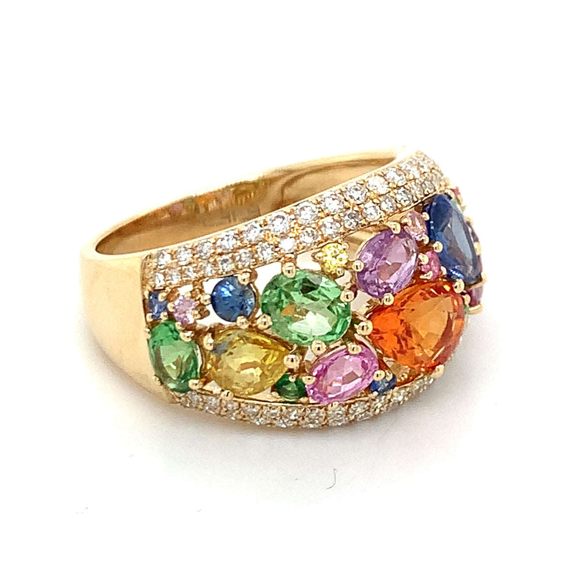 EFFY 14K Gold Multi Cut Sapphire & Diamond Watercolors Statement Dome Band Ring