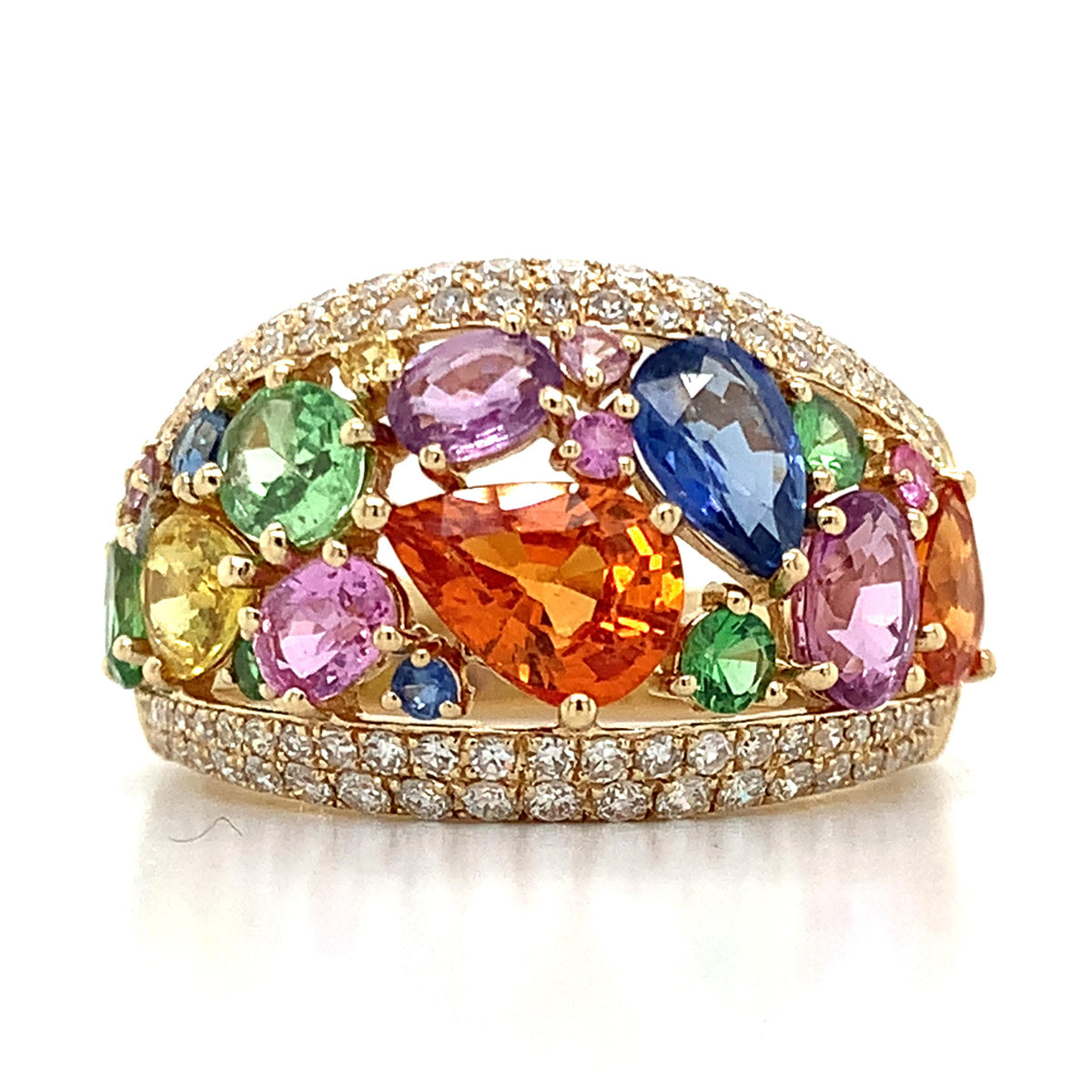 EFFY 14K Gold Multi Cut Sapphire & Diamond Watercolors Statement Dome Band Ring