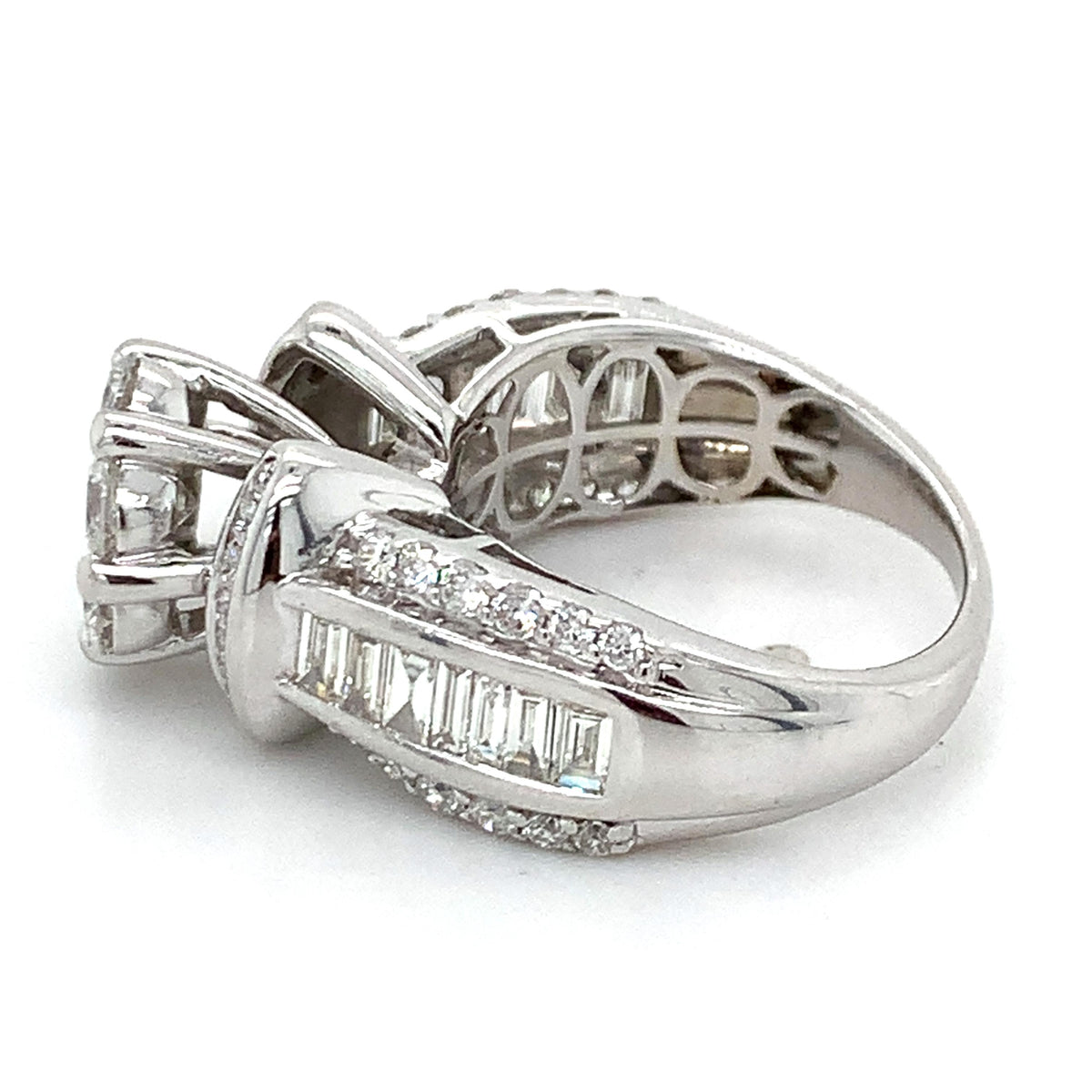 14K Gold Round Cut Cluster Baguette Round Diamond Channel Set 3CTW Cocktail Ring