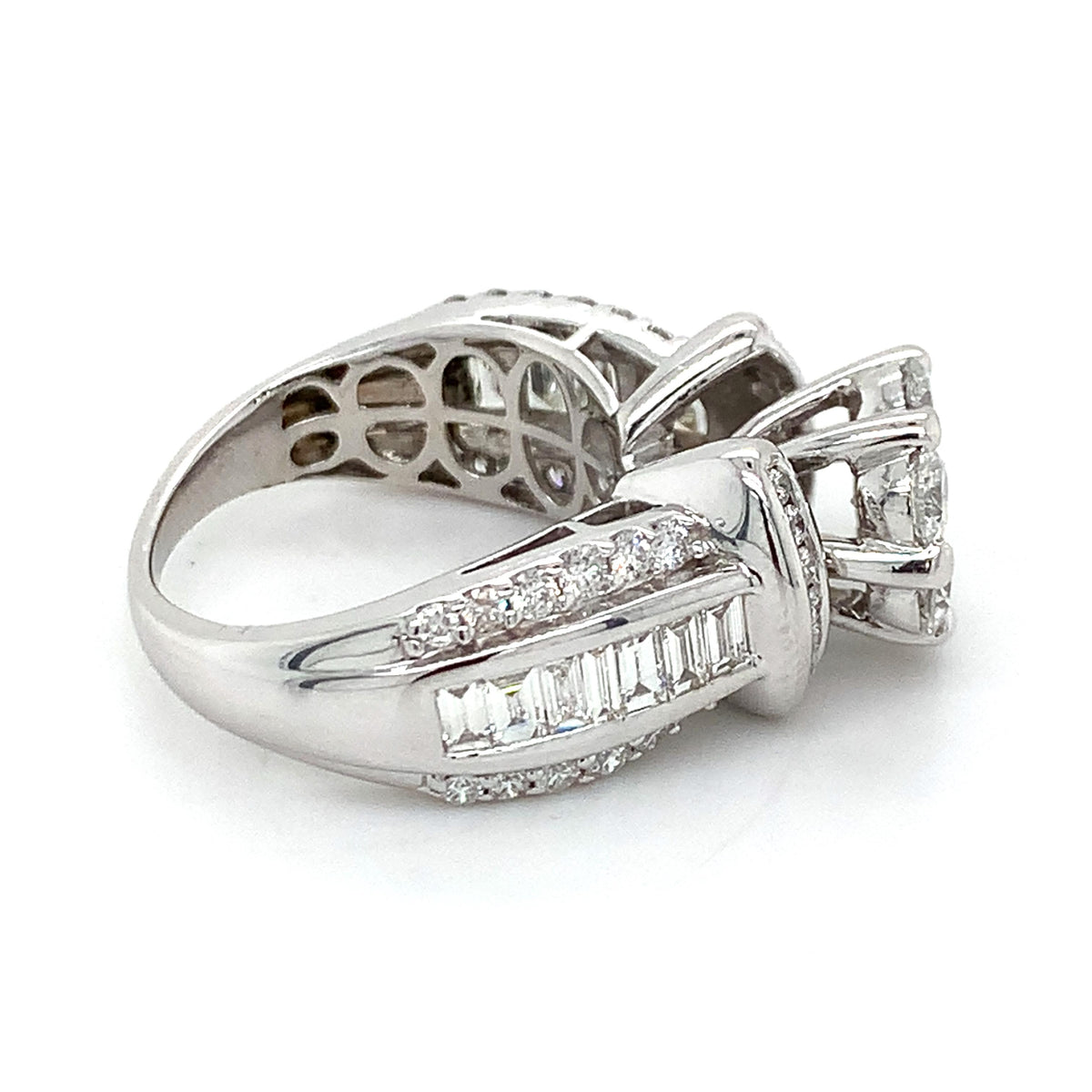14K Gold Round Cut Cluster Baguette Round Diamond Channel Set 3CTW Cocktail Ring