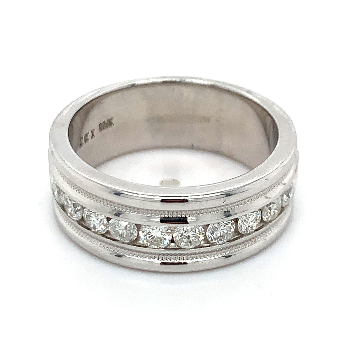 Men's 14k Gold Graduated 1CTW Round Diamond Wide Channel Milgrain Band Ring