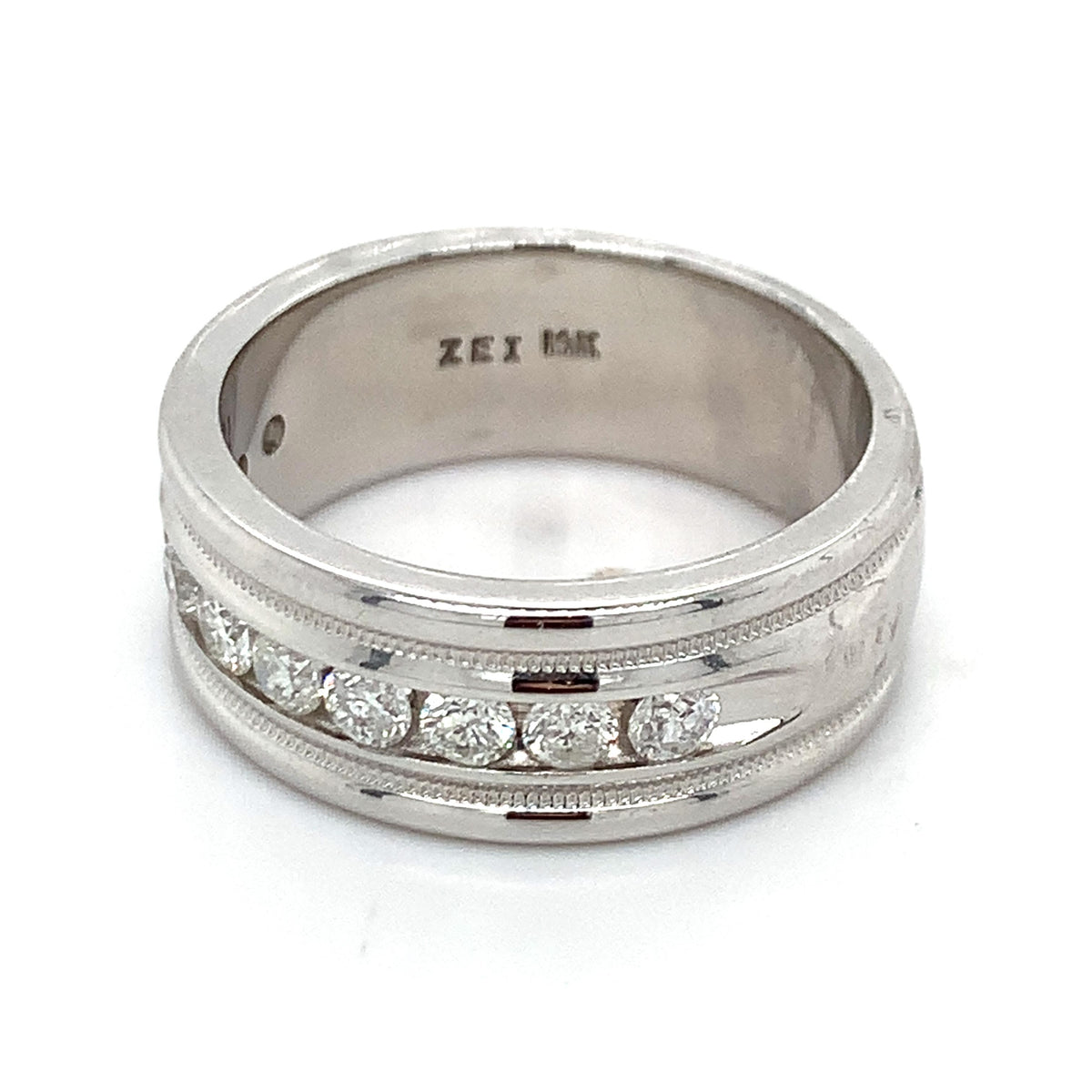 Men's 14k Gold Graduated 1CTW Round Diamond Wide Channel Milgrain Band Ring