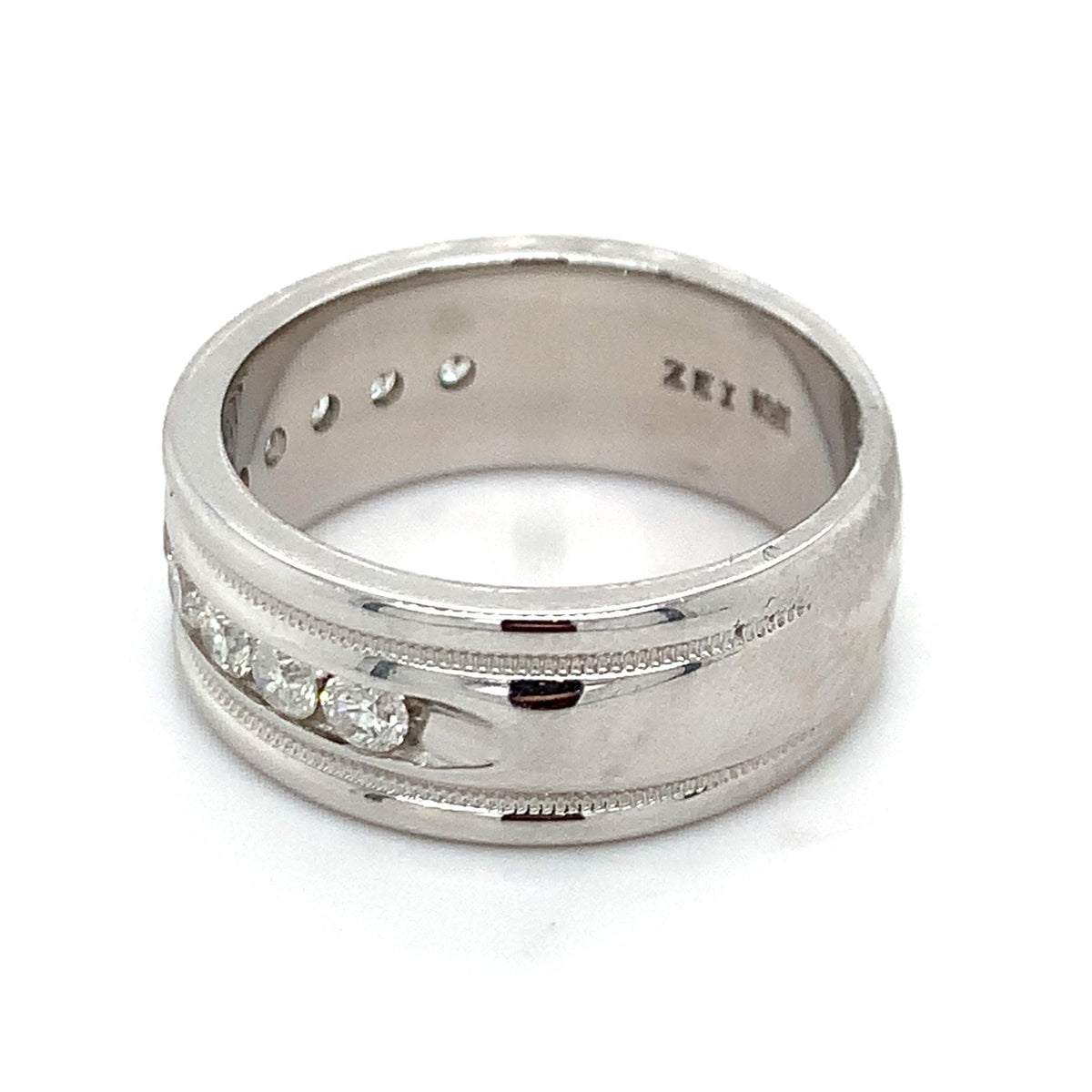 Men's 14k Gold Graduated 1CTW Round Diamond Wide Channel Milgrain Band Ring