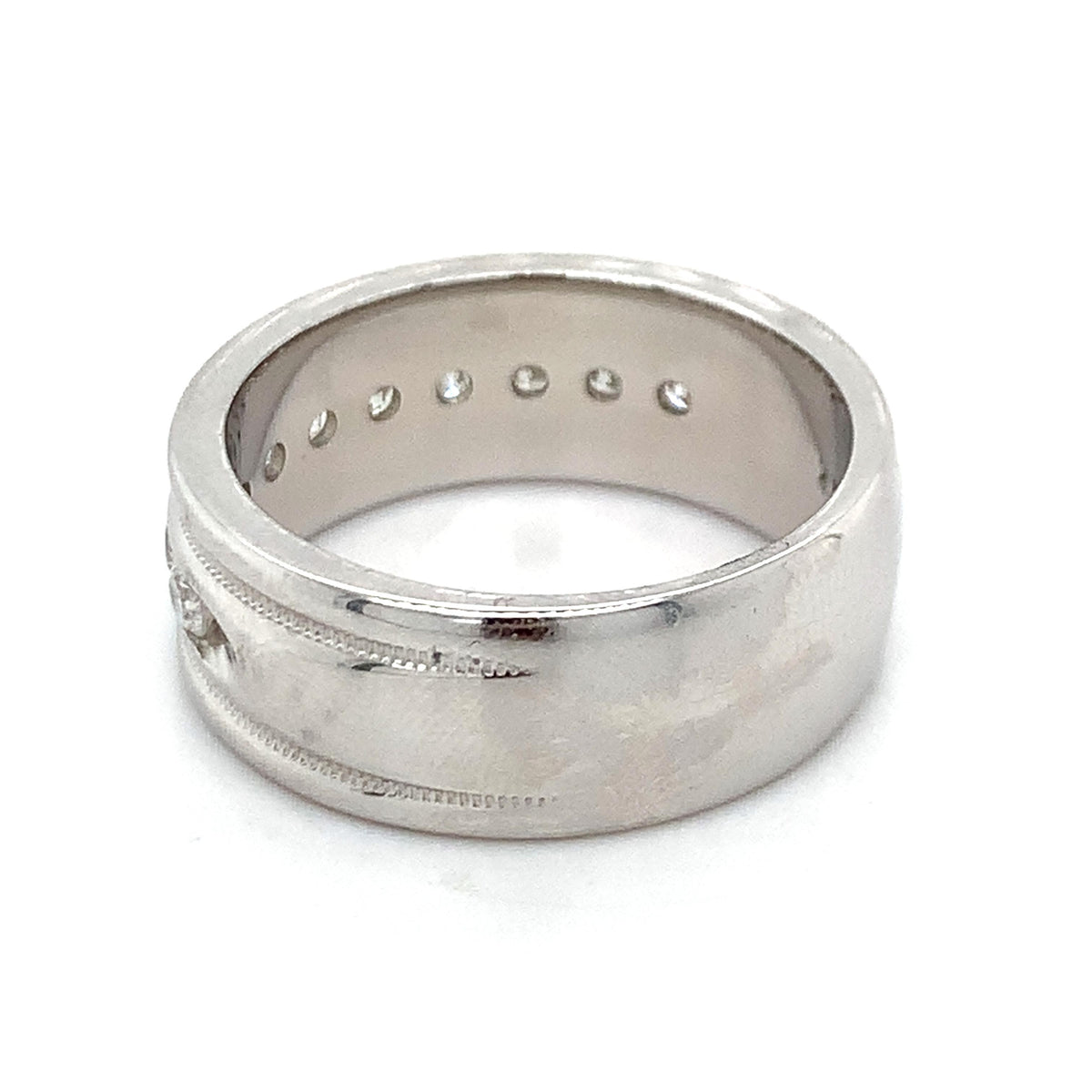 Men's 14k Gold Graduated 1CTW Round Diamond Wide Channel Milgrain Band Ring
