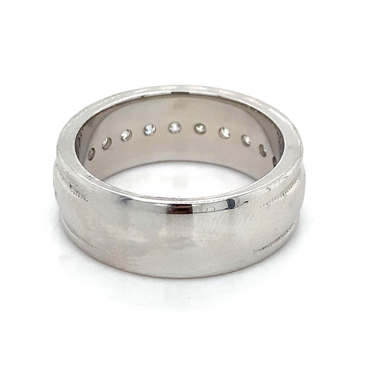 Men's 14k Gold Graduated 1CTW Round Diamond Wide Channel Milgrain Band Ring