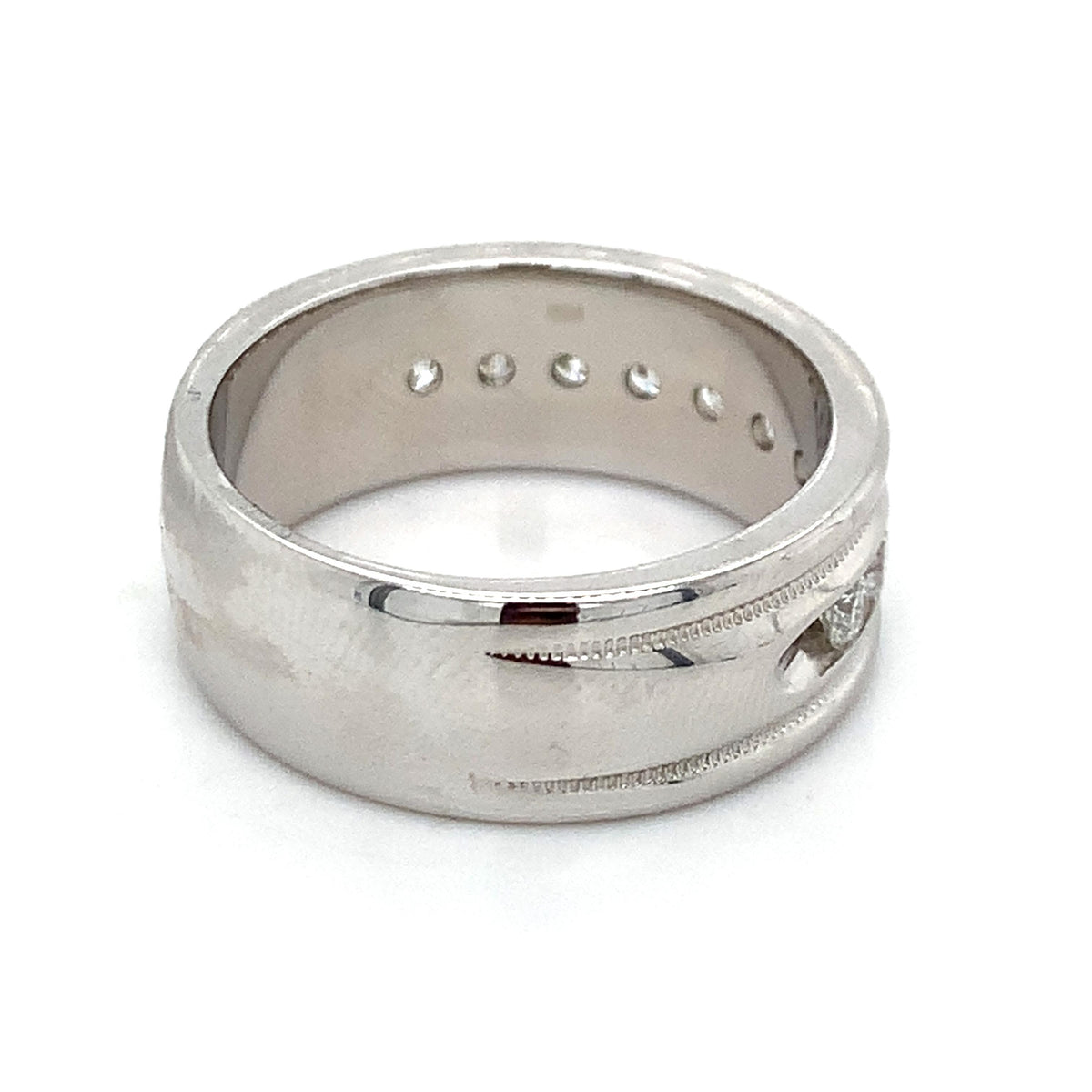 Men's 14k Gold Graduated 1CTW Round Diamond Wide Channel Milgrain Band Ring