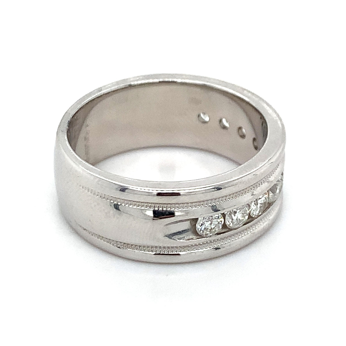Men's 14k Gold Graduated 1CTW Round Diamond Wide Channel Milgrain Band Ring