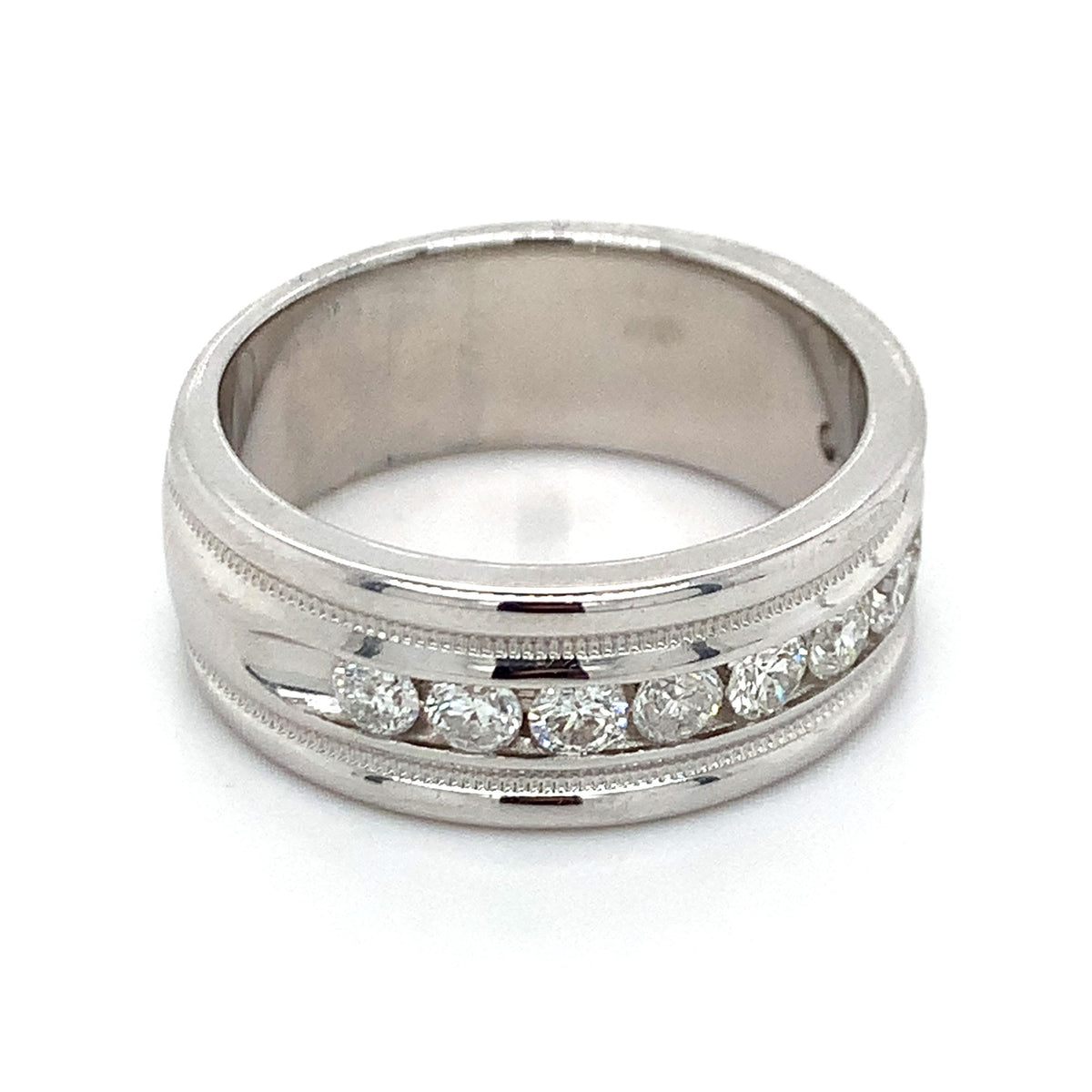 Men's 14k Gold Graduated 1CTW Round Diamond Wide Channel Milgrain Band Ring