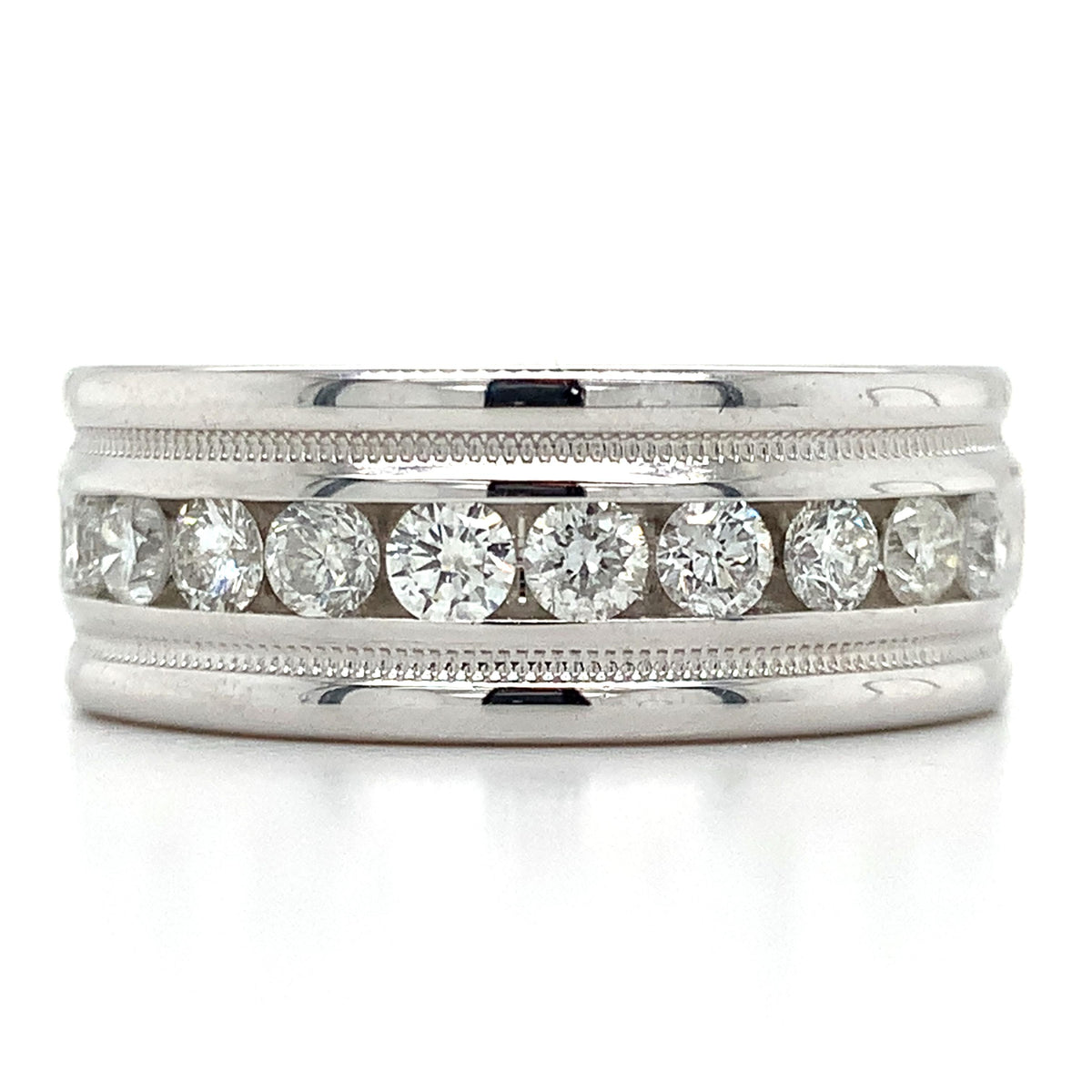 Men's 14k Gold Graduated 1CTW Round Diamond Wide Channel Milgrain Band Ring