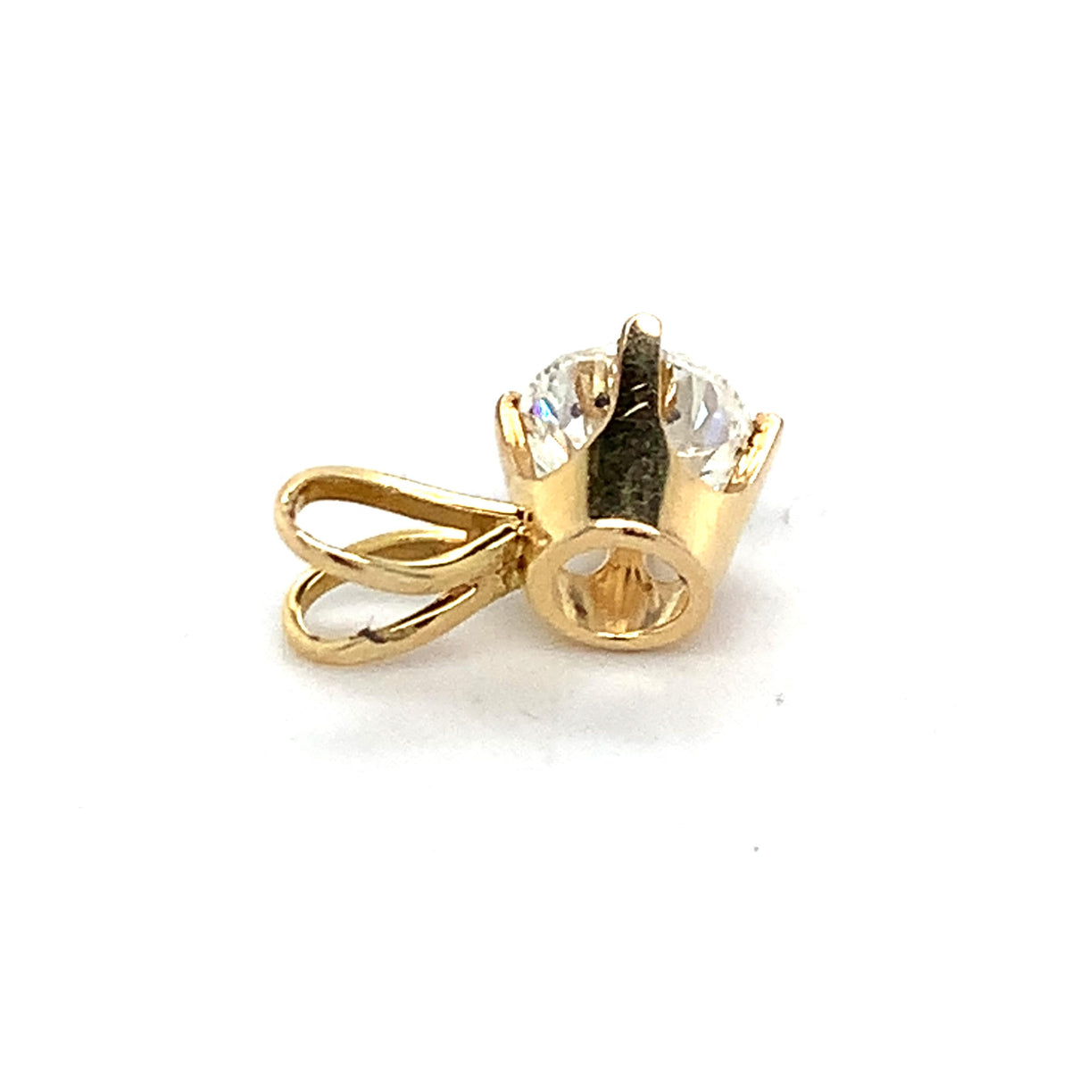 14K Yellow Gold Crown Prong Round Brilliant Cut Diamond 0.95CT Solitaire Pendant