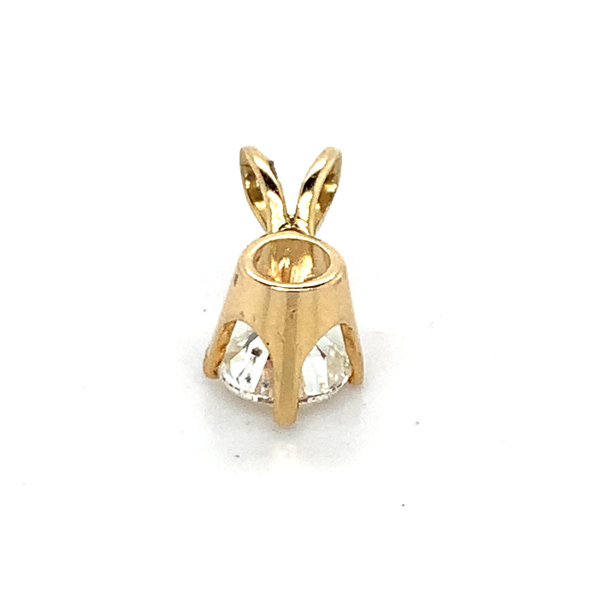14K Yellow Gold Crown Prong Round Brilliant Cut Diamond 0.95CT Solitaire Pendant