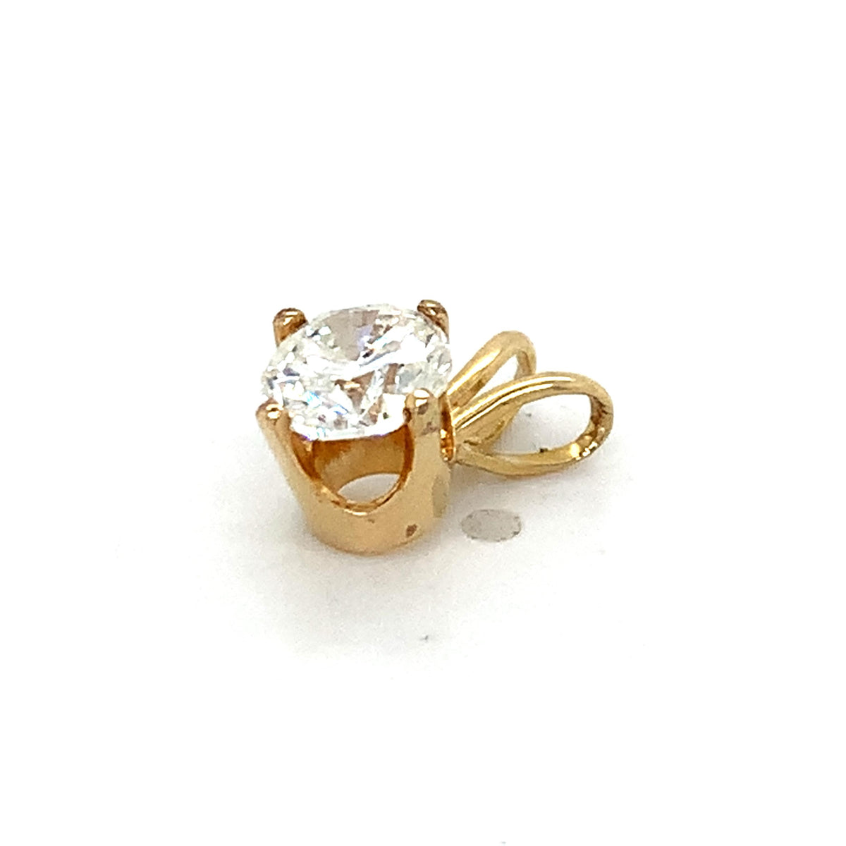 14K Yellow Gold Crown Prong Round Brilliant Cut Diamond 0.95CT Solitaire Pendant