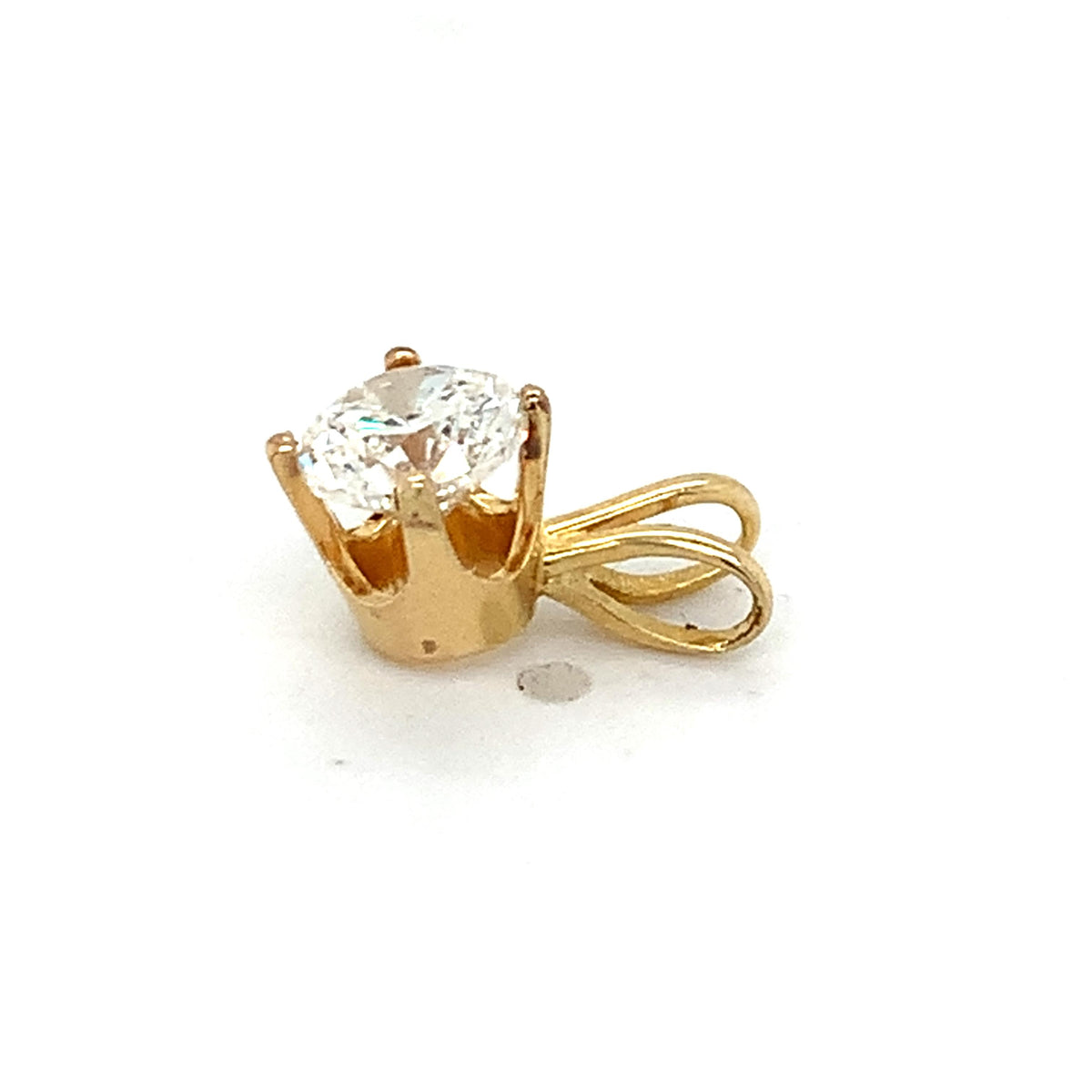 14K Yellow Gold Crown Prong Round Brilliant Cut Diamond 0.95CT Solitaire Pendant