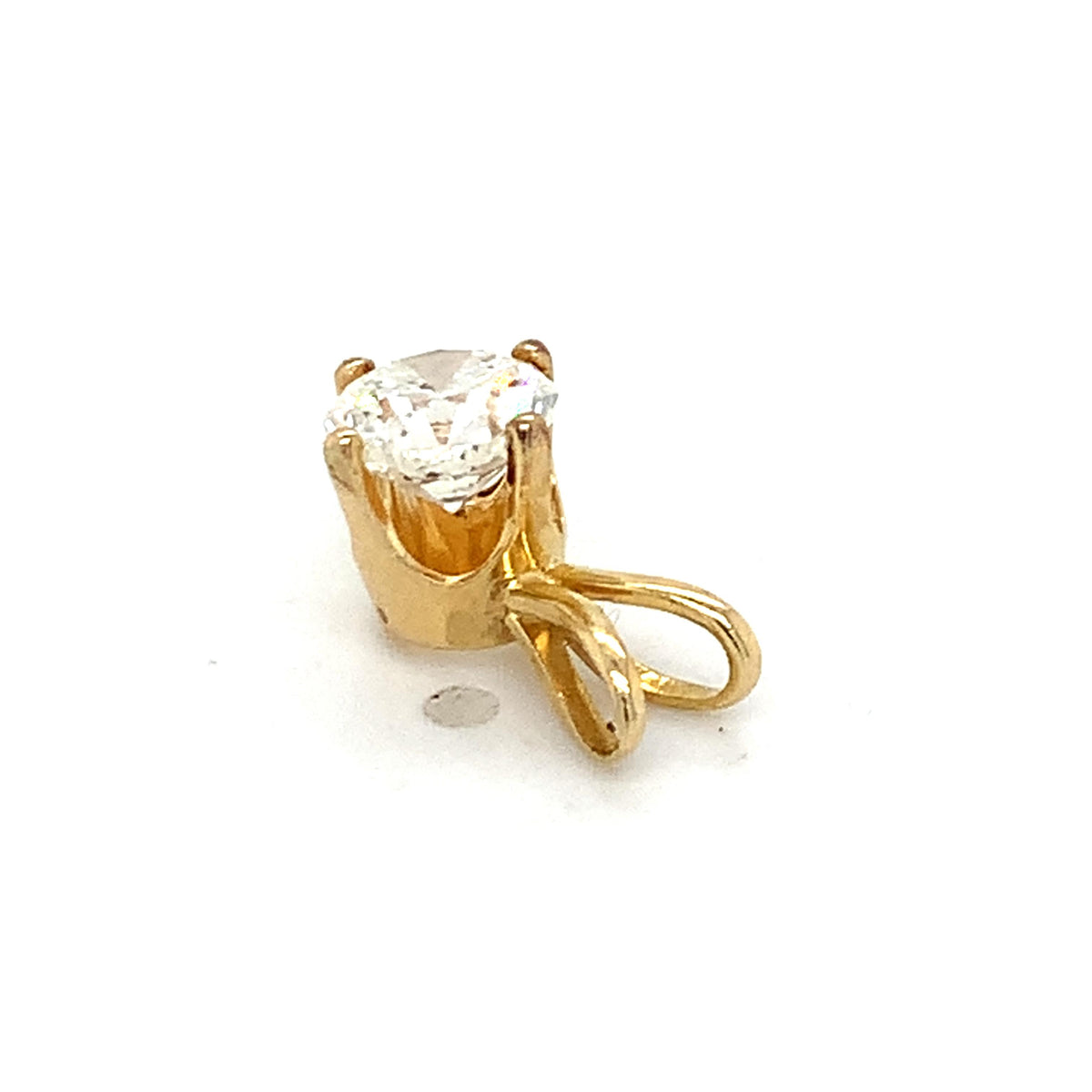 14K Yellow Gold Crown Prong Round Brilliant Cut Diamond 0.95CT Solitaire Pendant