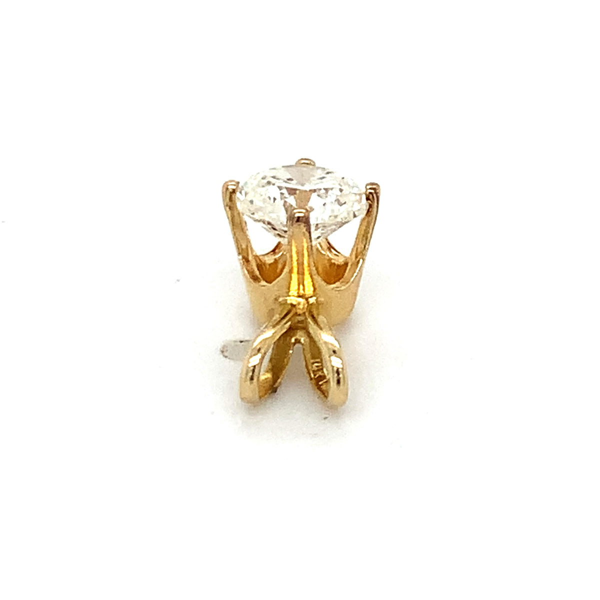 14K Yellow Gold Crown Prong Round Brilliant Cut Diamond 0.95CT Solitaire Pendant