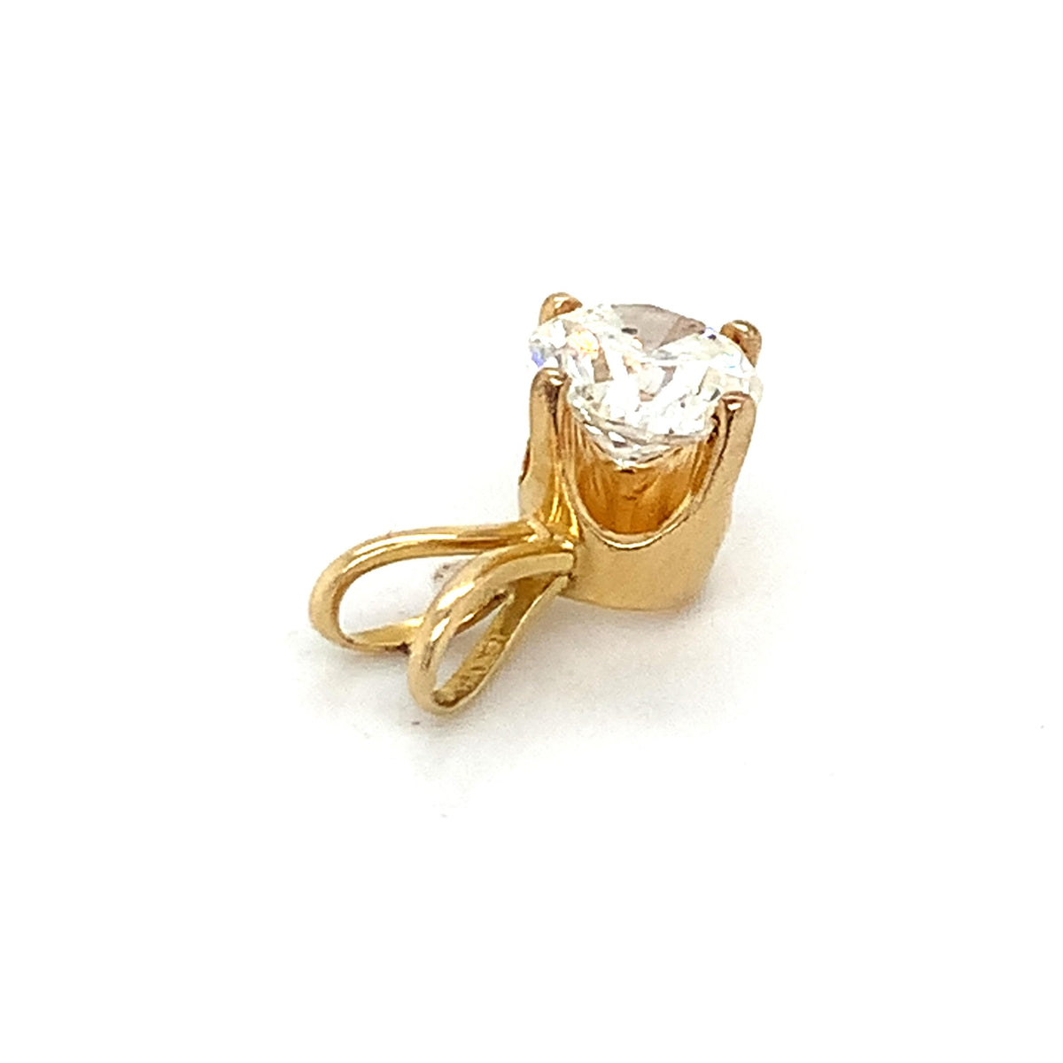 14K Yellow Gold Crown Prong Round Brilliant Cut Diamond 0.95CT Solitaire Pendant