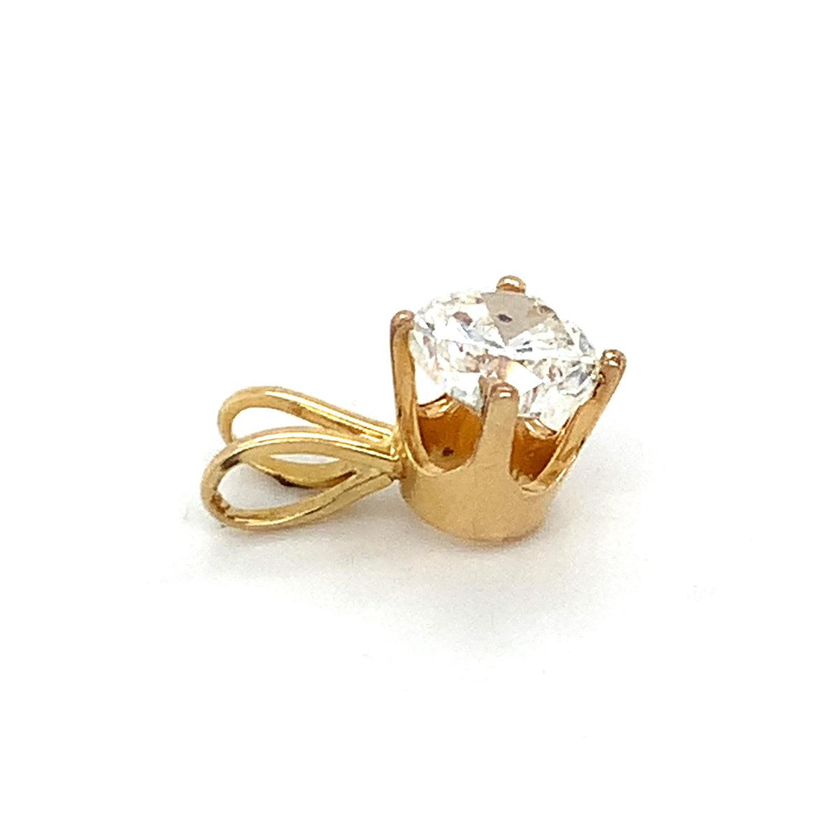 14K Yellow Gold Crown Prong Round Brilliant Cut Diamond 0.95CT Solitaire Pendant