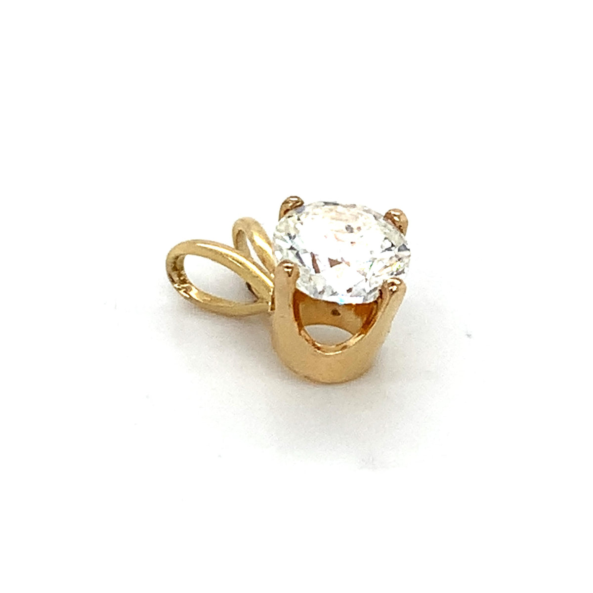 14K Yellow Gold Crown Prong Round Brilliant Cut Diamond 0.95CT Solitaire Pendant