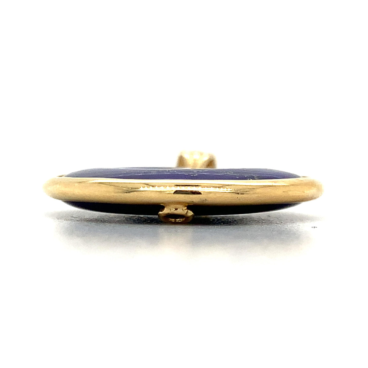 Vintage 14K Gold Bezel Frame Lapis Lazuli W/Chinese Character Donut Drop Pendant