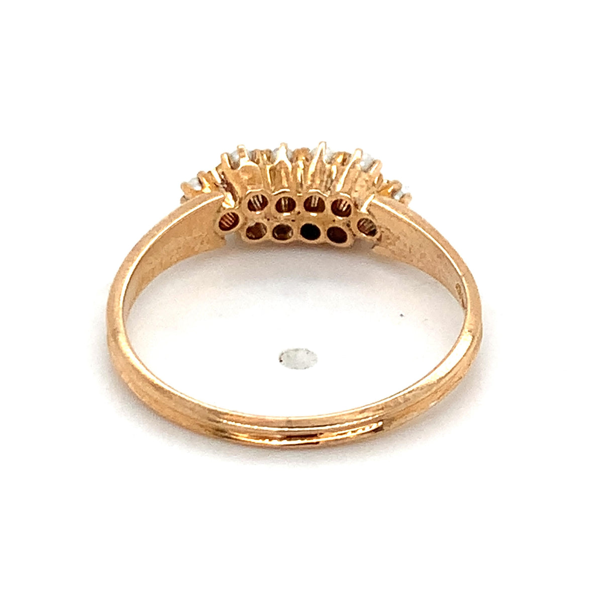 Antique 10K Gold Crown Prongs Rose Cut Diamonds & Bead Pearls Cluster Band Ring