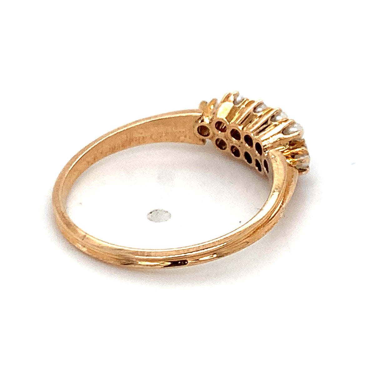 Antique 10K Gold Crown Prongs Rose Cut Diamonds & Bead Pearls Cluster Band Ring