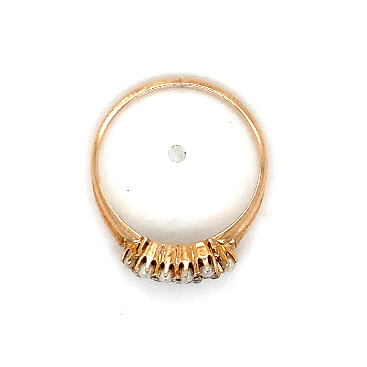 Antique 10K Gold Crown Prongs Rose Cut Diamonds & Bead Pearls Cluster Band Ring