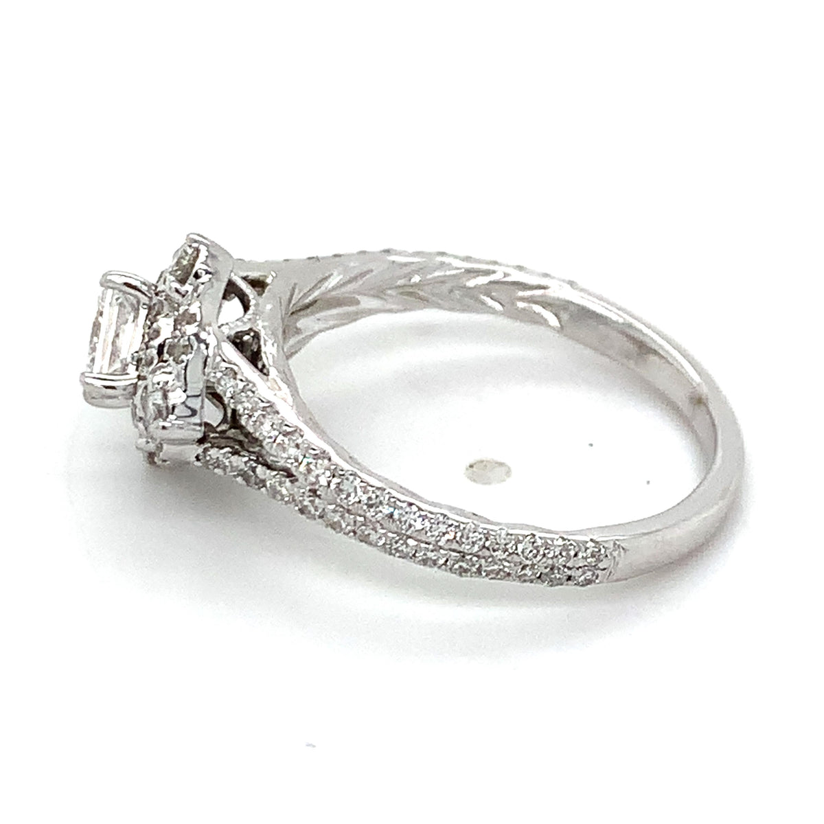 Vintage 14K Gold Tilted Princess Cut Center & Round Diamond Double Halo Ring