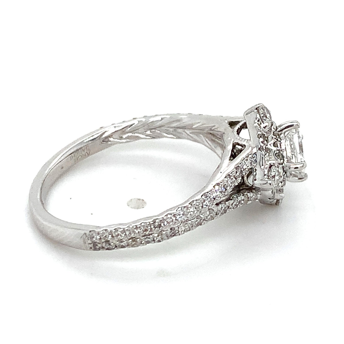 Vintage 14K Gold Tilted Princess Cut Center & Round Diamond Double Halo Ring