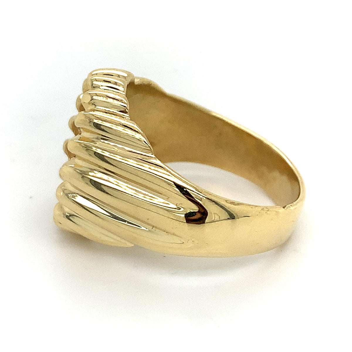 Vintage 18K  Gold Diamond Cluster Ribbed-Grooves Tartelette Style Cocktail Ring